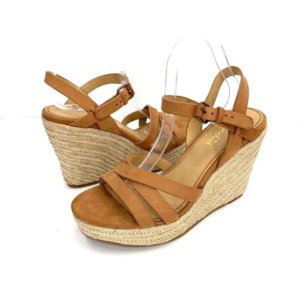 Splendid Billie Tan Leather Platform Espadrille Wedges Sandals Size 11
